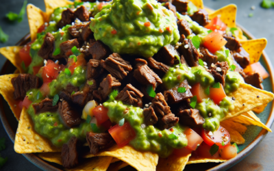 Nachos con carne asada y guacamole