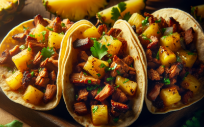 Tacos al pastor con piña y cilantro