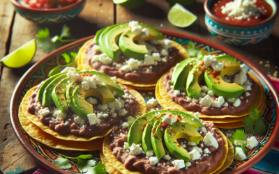 Tostadas de frijol con aguacate y queso