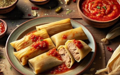 Tamales de puerco con salsa roja