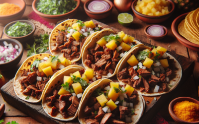 Tacos de carne al pastor con piña