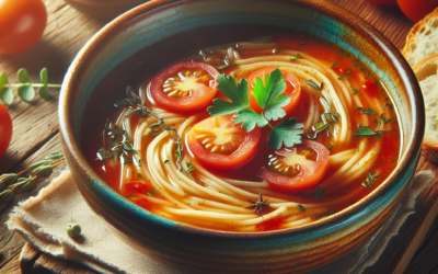 Sopa de fideo vegana con jitomate