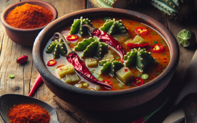 Sopa de nopales con chile guajillo