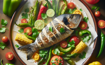 Pescado empapelado con verduras mexicanas