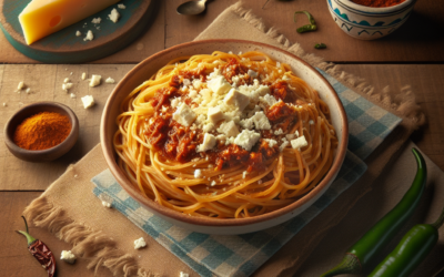 Fideo seco con chile guajillo y queso cotija