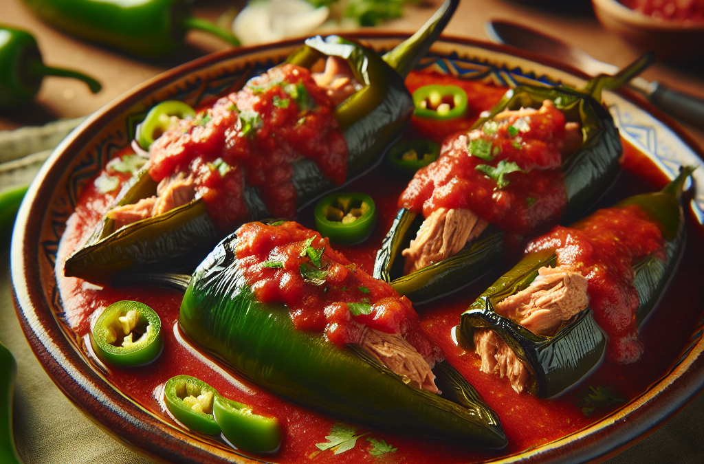 Chiles rellenos de atún en salsa de jitomate