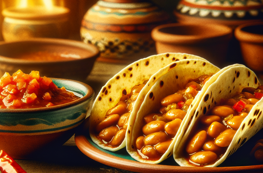 Tacos de frijoles con salsa de chile habanero