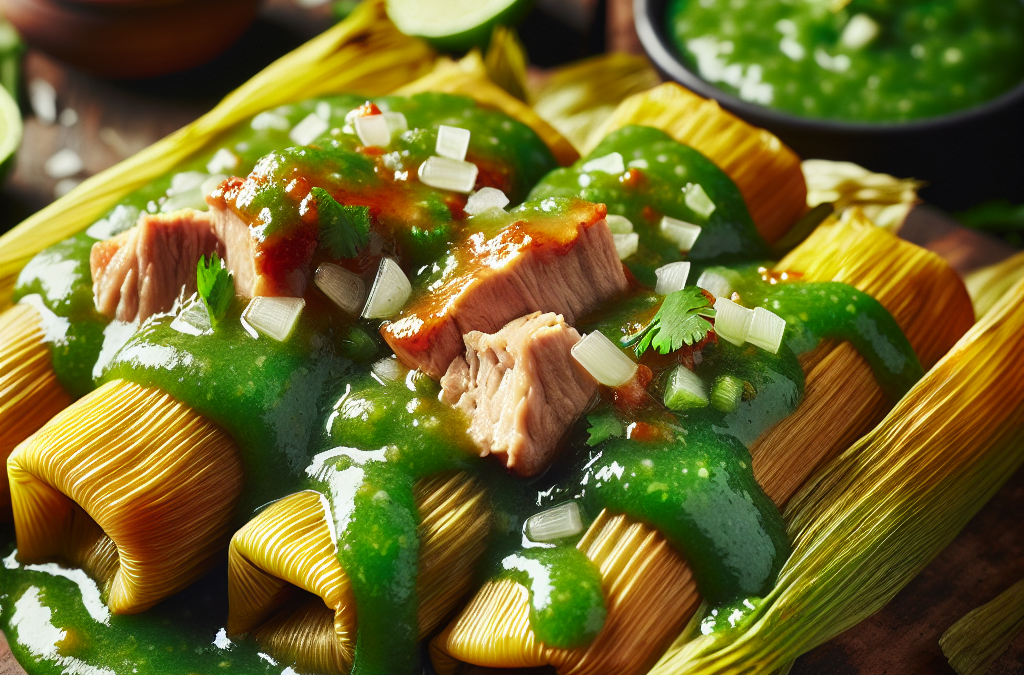 Tamales de cerdo con salsa verde