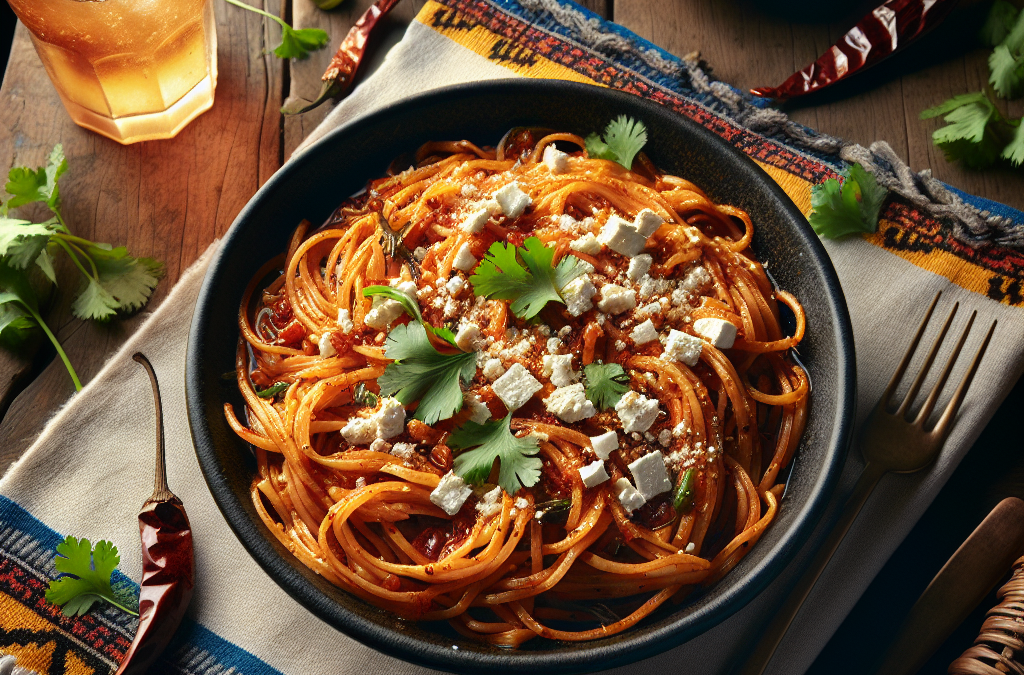 Fideo seco con salsa de chile ancho