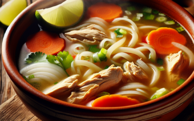 Caldo de pollo con fideos y verduras