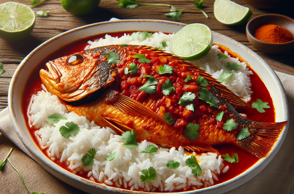 Pescado a la diabla con arroz blanco