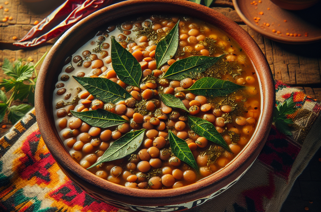 Sopa de lentejas con epazote y chile guajillo