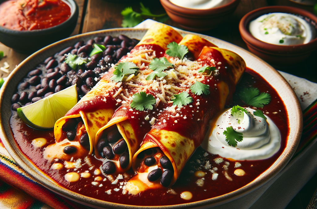 Enchiladas de frijol negro con salsa de chile ancho