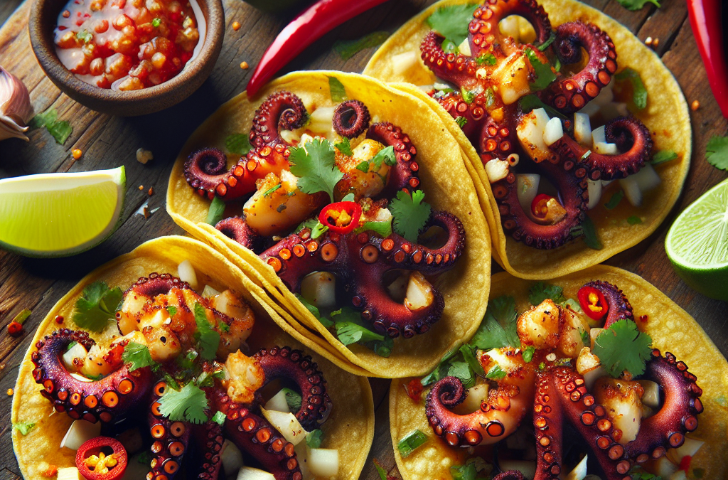 Tacos de pulpo al ajillo