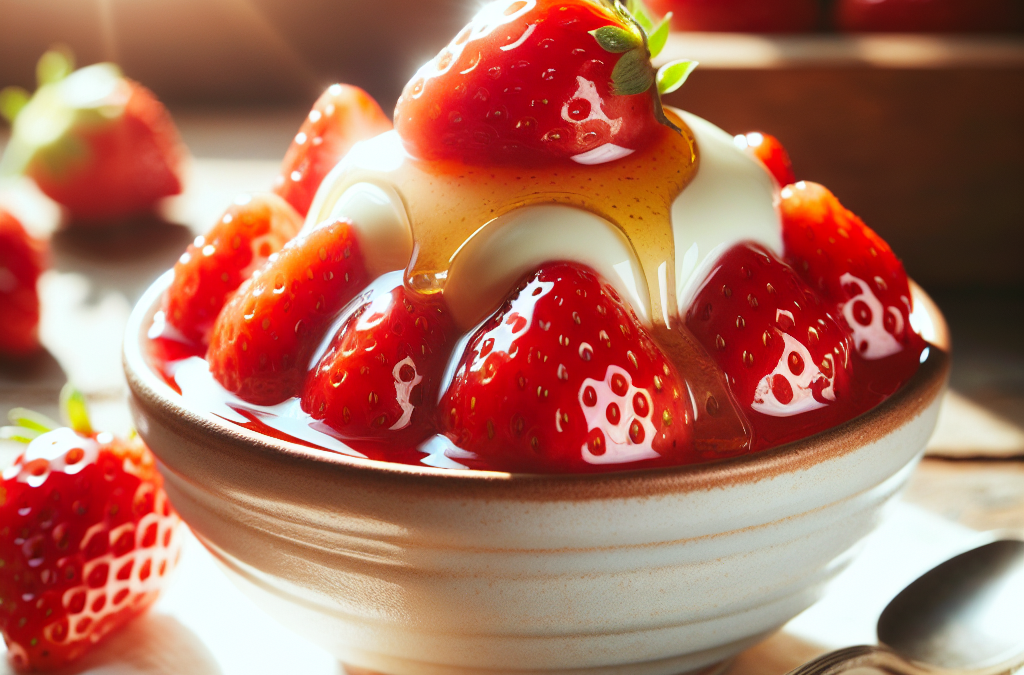 Fresas con crema y miel de agave