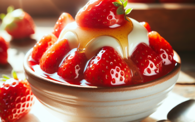 Fresas con crema y miel de agave