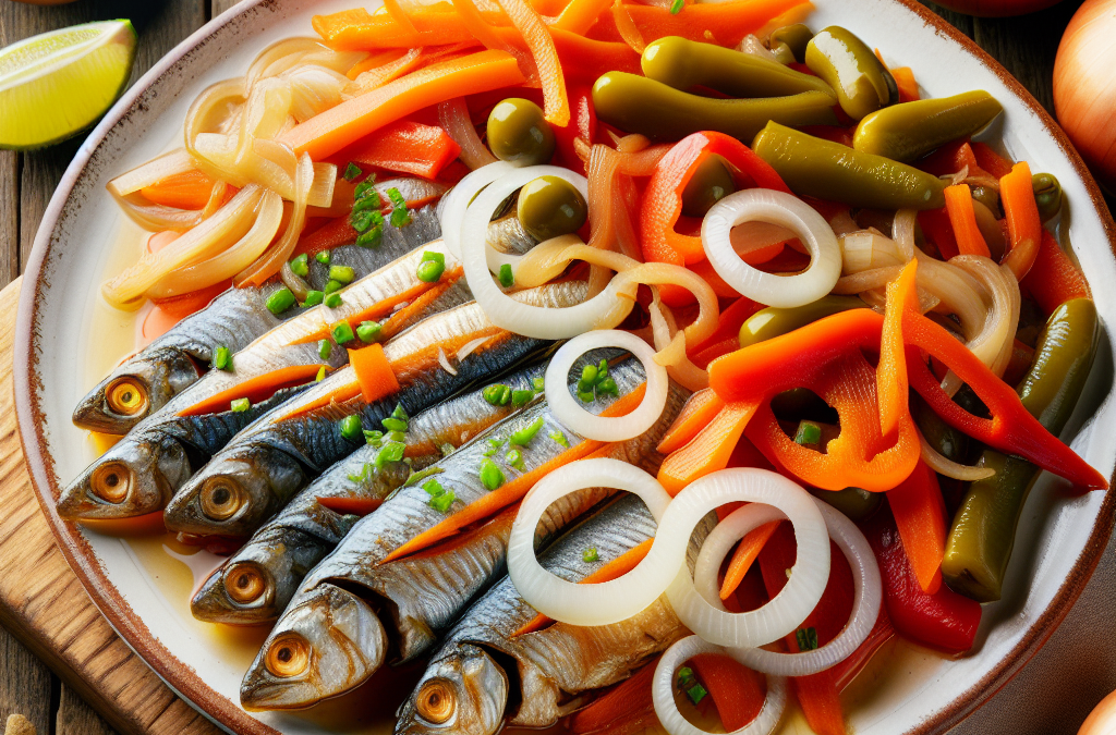 Pescado en escabeche con verduras encurtidas