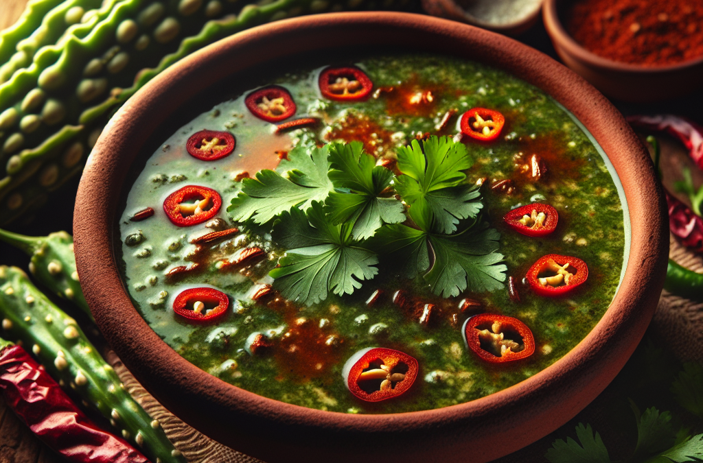 Sopa de nopales con chile pasilla