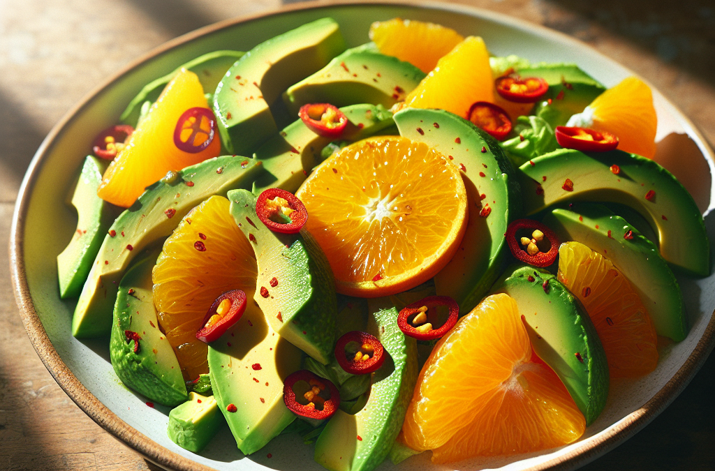 Ensalada de aguacate y naranja con chile