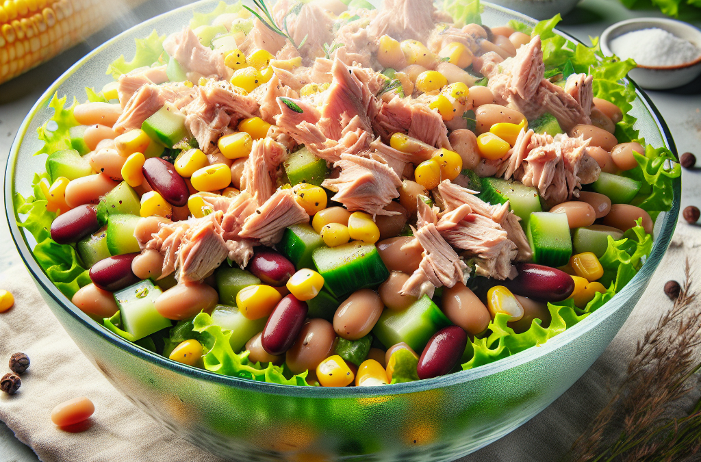 Ensalada de atún con frijoles y maíz