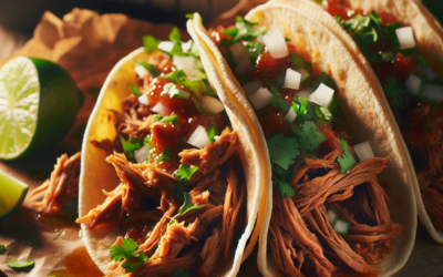 Tacos de carnitas con cebolla y cilantro