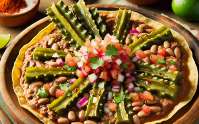 Tostadas de frijoles con nopales y pico de gallo