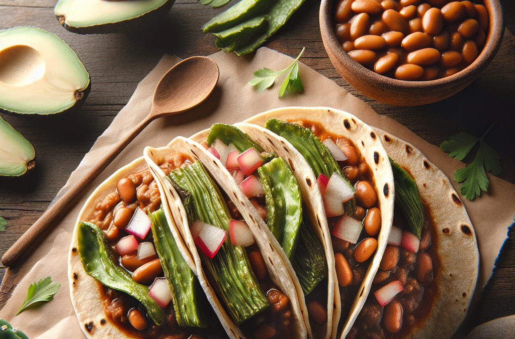 Tacos de frijoles con nopales y aguacate