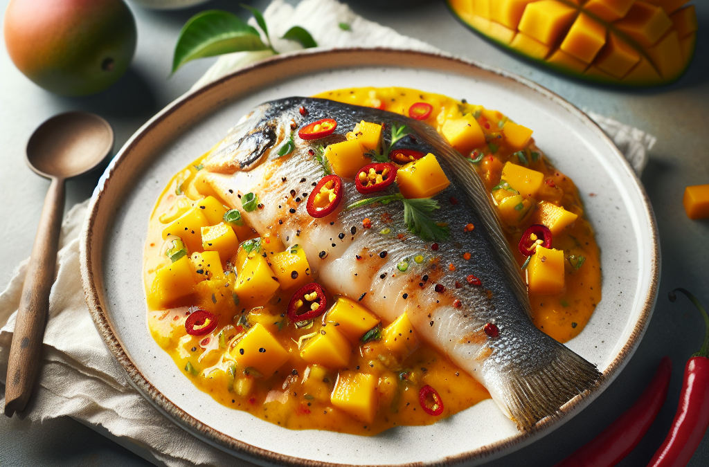 Pescado con salsa de mango y chile habanero