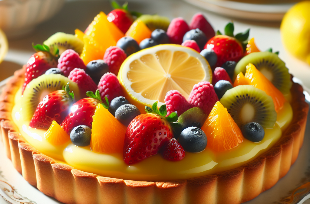 Tarta de limón con frutas de temporada