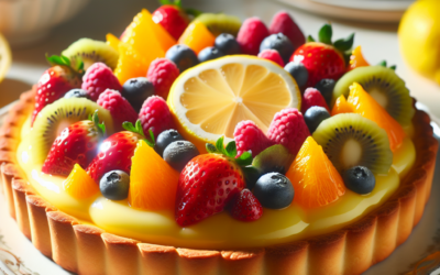 Tarta de limón con frutas de temporada