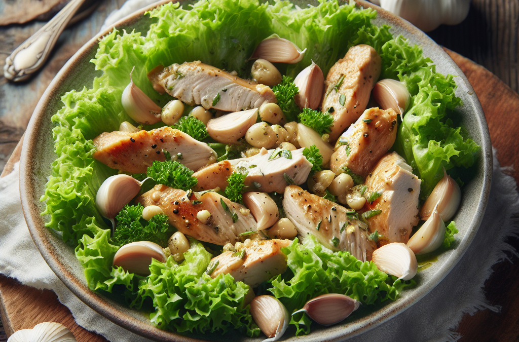 Ensalada de pollo al ajillo con lechuga