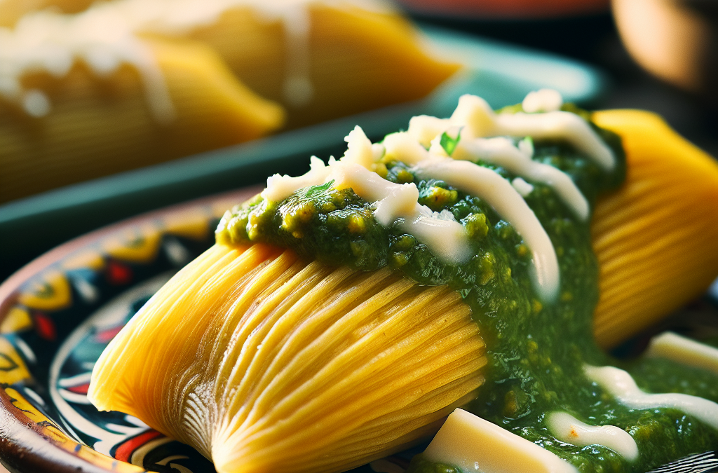 Tamales veganos de elote con salsa verde