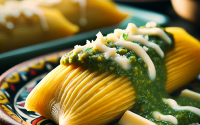 Tamales veganos de elote con salsa verde