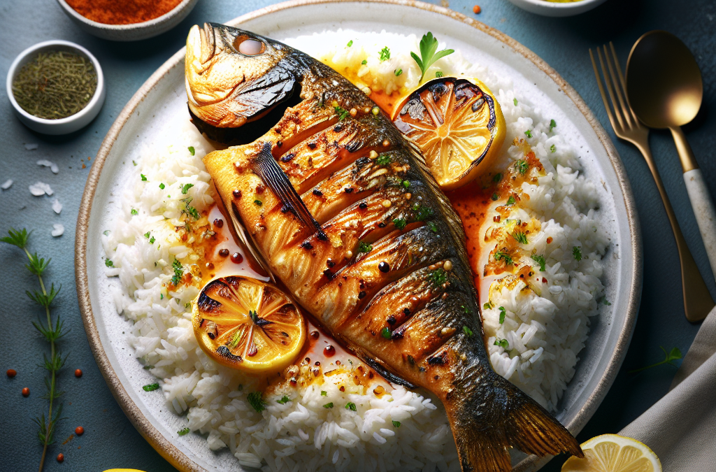 Pescado al mojo de ajo con arroz