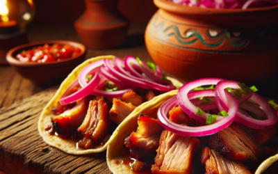 Tacos de lechón con cebolla morada