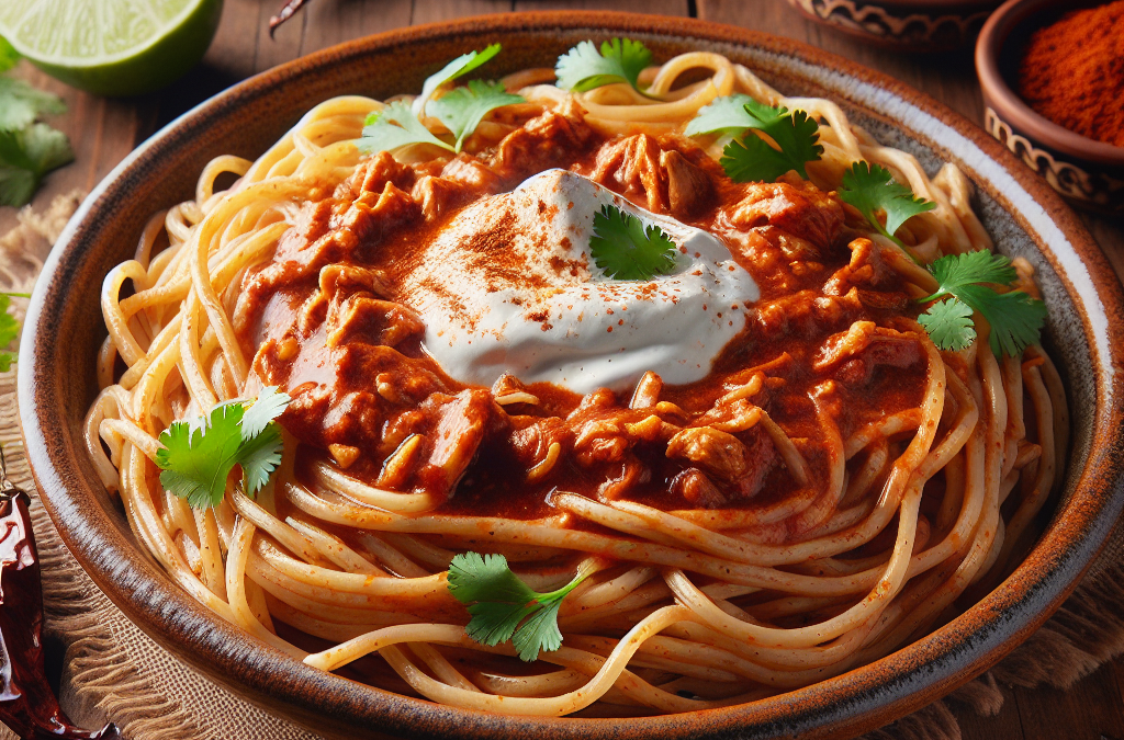 Fideo seco con salsa de chipotle y crema