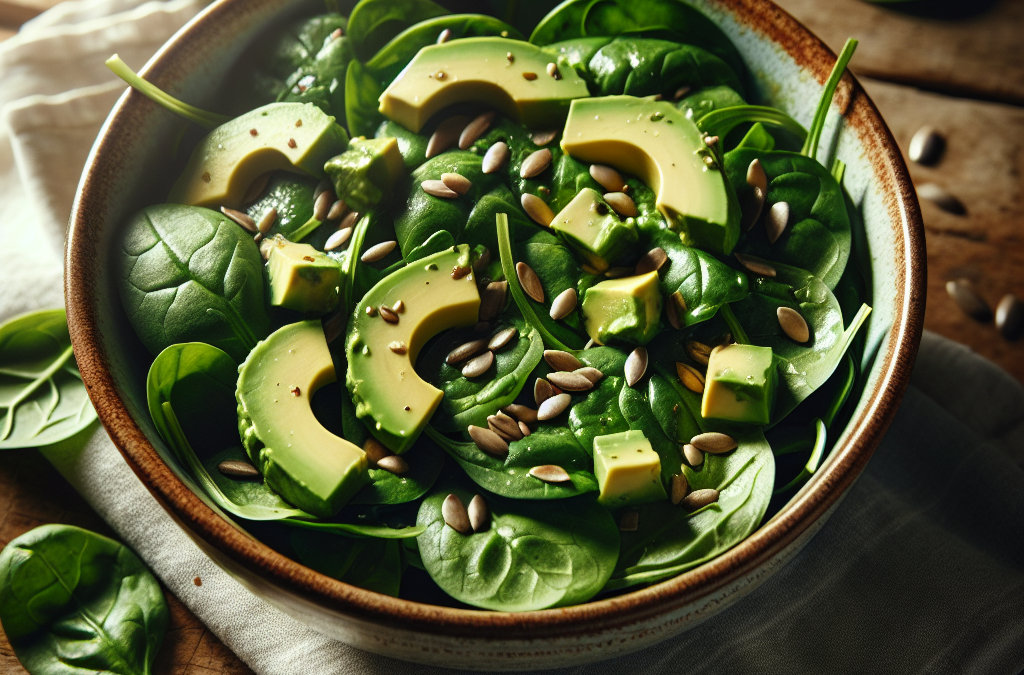 Ensalada de espinacas con aguacate y semillas de girasol