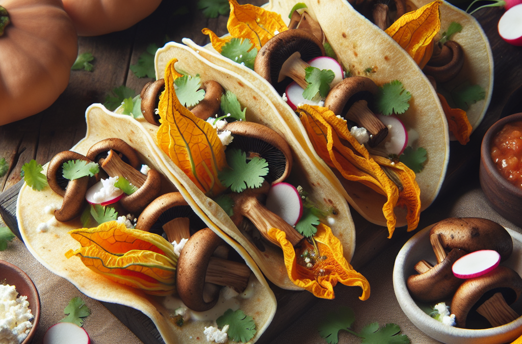 Tacos de flor de calabaza con hongos