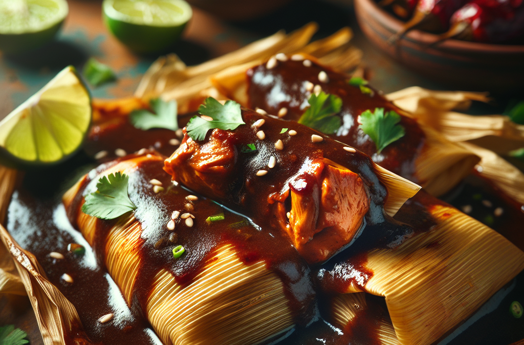 Tamales de pollo con mole negro