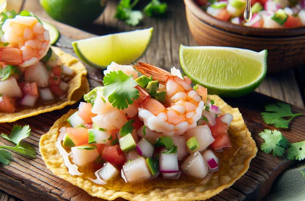 Tostadas de ceviche de pescado y camarón