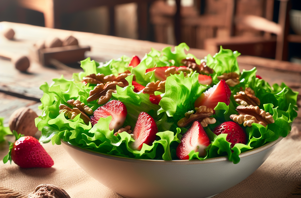 Ensalada de lechuga con fresas y nueces