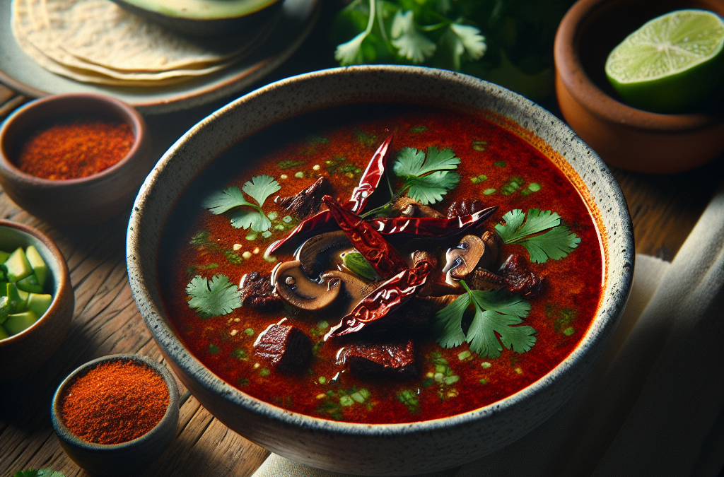 Sopa de hongos con chile guajillo