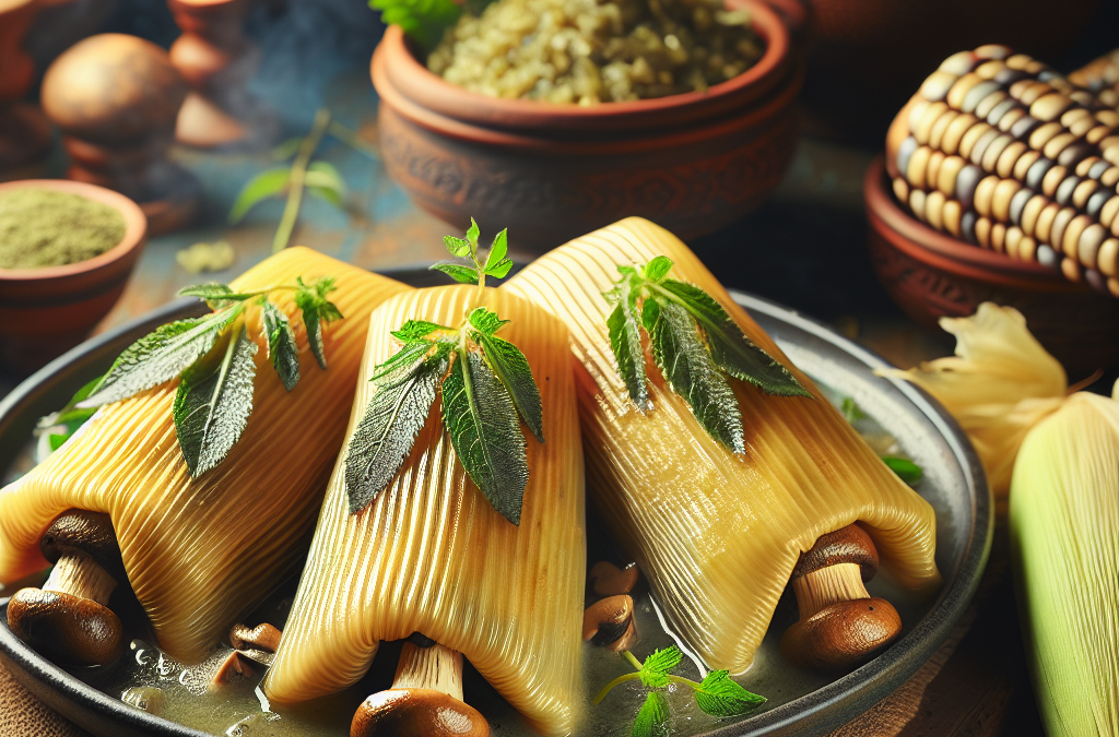 Tamales de champiñones con epazote