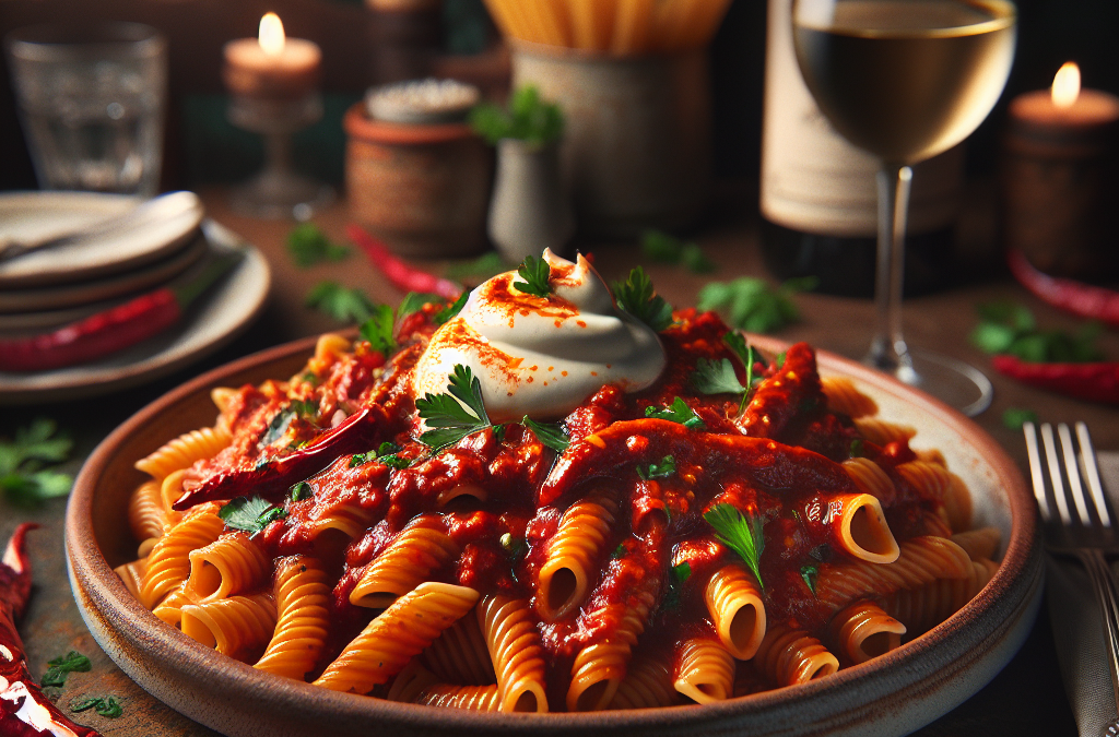 Pasta con salsa de chile guajillo y crema