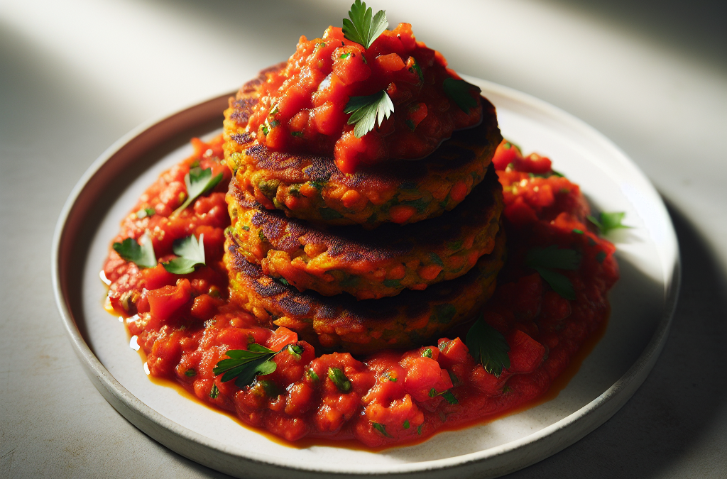 Tortitas de lentejas veganas con salsa de jitomate