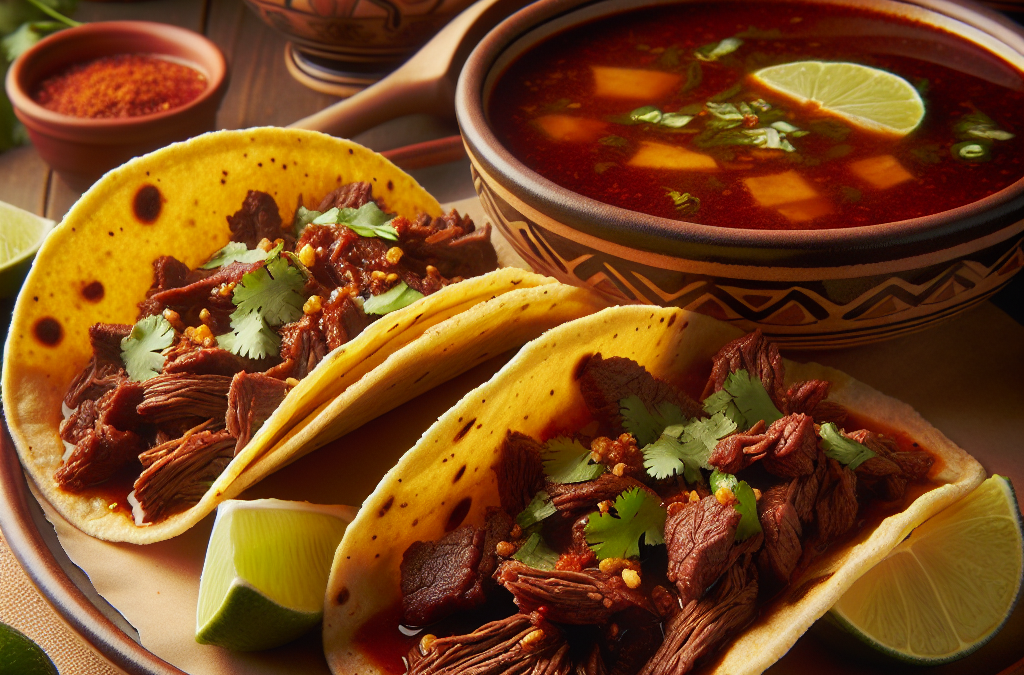 Tacos de barbacoa de res con consomé