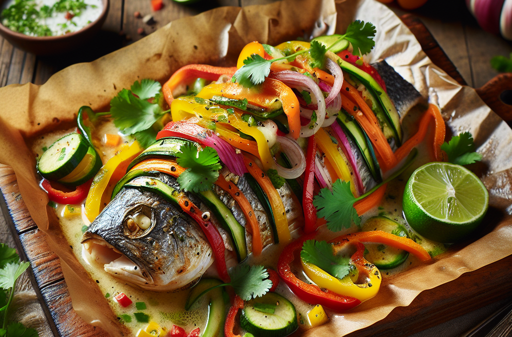 Pescado empapelado con verduras