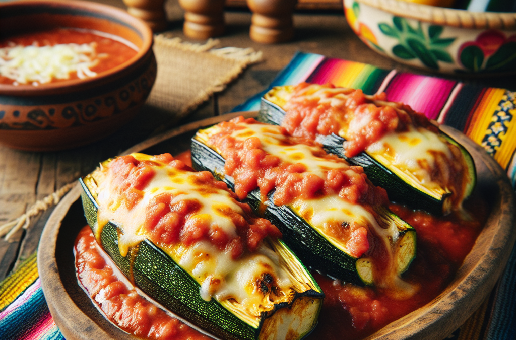 Calabacitas rellenas de queso con salsa de tomate