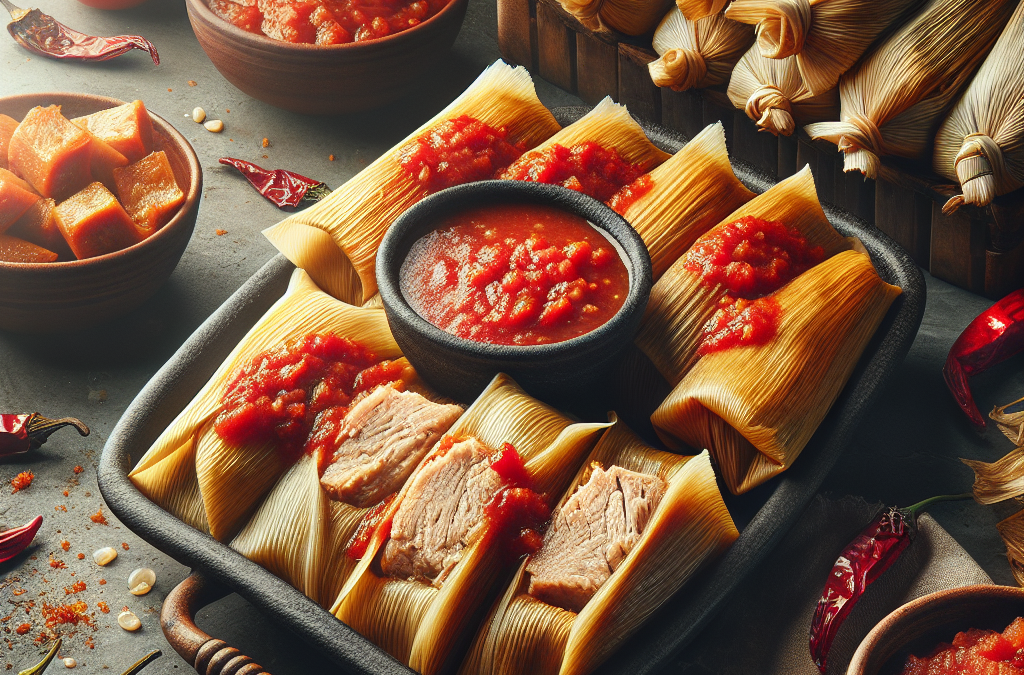 Tamales de chilorio con salsa roja