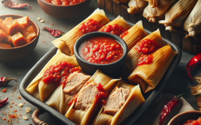 Tamales de chilorio con salsa roja